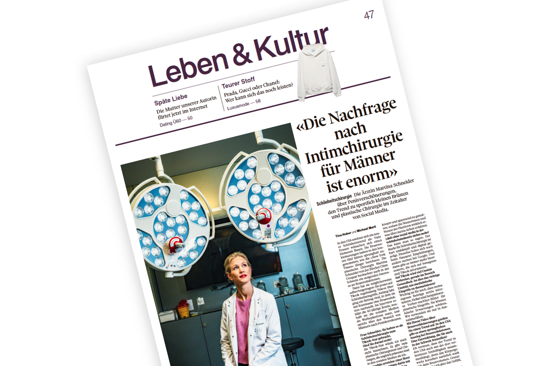 Zeitungsausschnitt Ärztin Martina Schneider in Artikel Sonntagszeitung